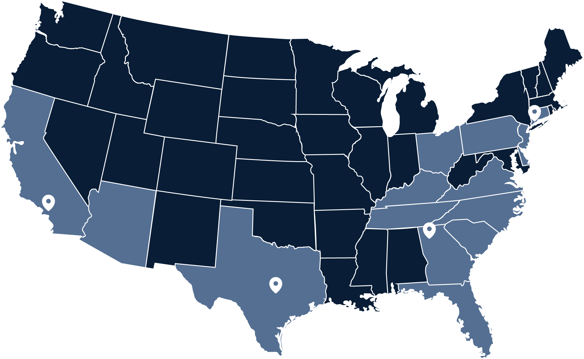 AXIS IOS US offices and areas of operation marked on a US map